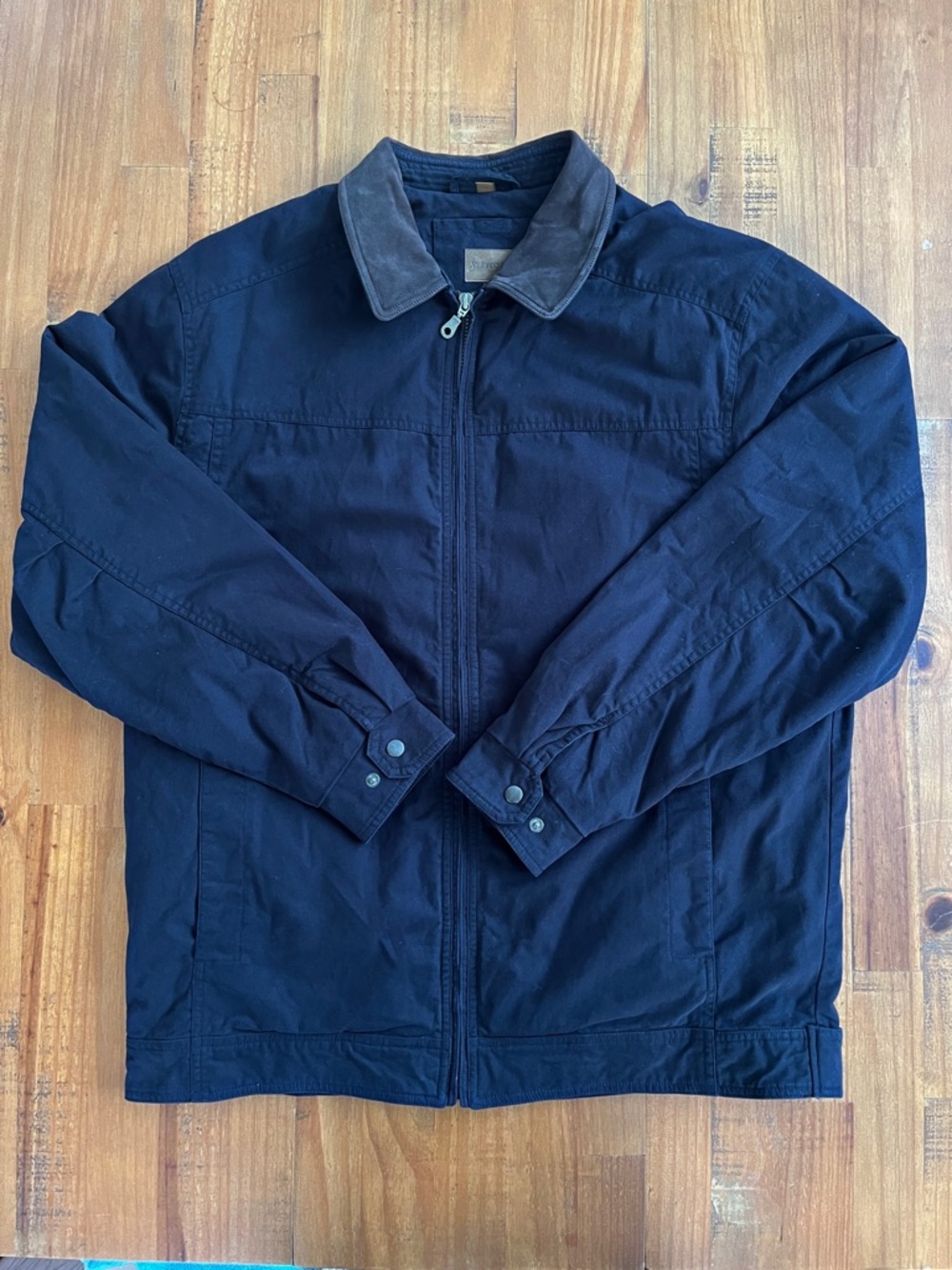 St John’s Bay Men's Black Chore Jacket with Dark Leather Collar XLT